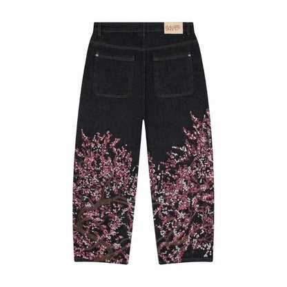 2024 New American Trend Retro Hip-hop Embroidery Pattern Baggy Jeans For Men And Women Y2K Harajuku Gothic Wide Pants Streetwear