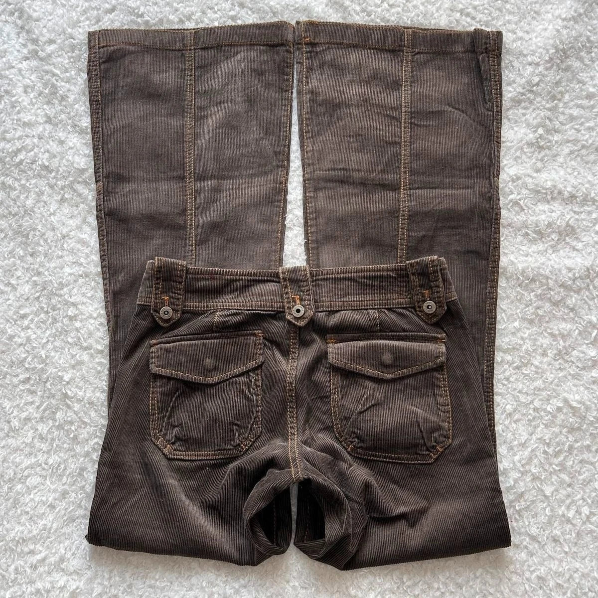 Y2K Brown Flared Jeans Womens Clothing Goth Retro Multi Pockets Low Rise Denim Trousers Harajuku Hot Girl Sexy Slim Jean Pants