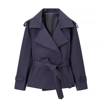 Women's Short Trench Coat Single Breasted Lapel Collar Belted Waist Long Sleeve Jacket Casual Daily Commute Office Fashion Coat