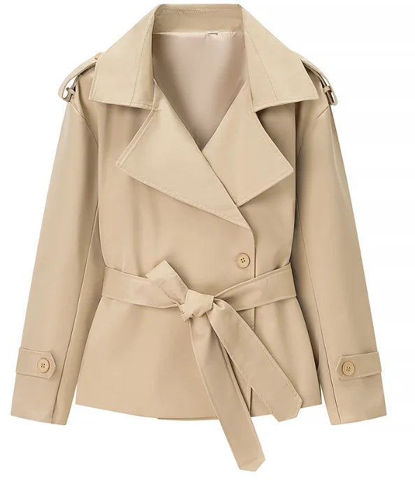 Solid Laepl Lace Up Trench Coat Women Fashion Full Sleeve Waist Cinching Short Windbreak 2026 New Autumn Office Commute Outwear