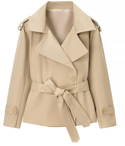 Solid Laepl Lace Up Trench Coat Women Fashion Full Sleeve Waist Cinching Short Windbreak 2026 New Autumn Office Commute Outwear