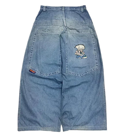 2024 New American Trend Retro Hip-hop Embroidery Pattern Baggy Jeans For Men And Women Y2K Harajuku Gothic Wide Pants Streetwear