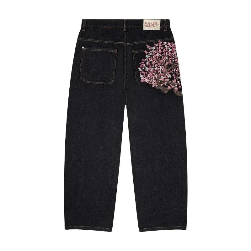 2024 New American Trend Retro Hip-hop Embroidery Pattern Baggy Jeans For Men And Women Y2K Harajuku Gothic Wide Pants Streetwear