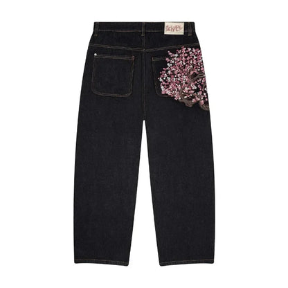 2024 New American Trend Retro Hip-hop Embroidery Pattern Baggy Jeans For Men And Women Y2K Harajuku Gothic Wide Pants Streetwear