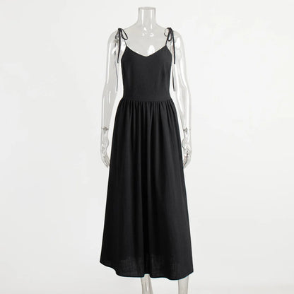 Bornladies Spring Summer Beach Style Women Dress Vintage Loose A-line Sling Dress Sexy Hot Girl 100% Cotton V-neck Dress