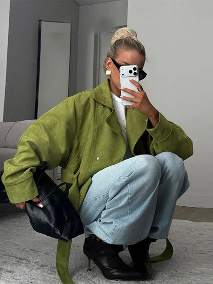 Elegant Solid Women's Windbreaker Full Sleeve Stand Collar Lace Up Lady Short Coats 2026 Spring Chic Female Street Outerwear