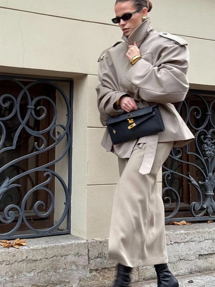 Solid Laepl Lace Up Trench Coat Women Fashion Full Sleeve Waist Cinching Short Windbreak 2026 New Autumn Office Commute Outwear