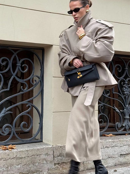 Solid Laepl Lace Up Trench Coat Women Fashion Full Sleeve Waist Cinching Short Windbreak 2026 New Autumn Office Commute Outwear