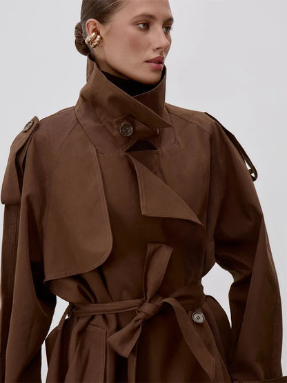 Stand Collar Lace Up Trench Chic Coat Women Long Sleeves Single Breasted Short Windbreaker New Spring Daily Street Lady Jacket