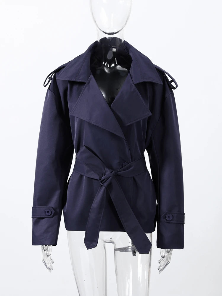 Women's Short Trench Coat Single Breasted Lapel Collar Belted Waist Long Sleeve Jacket Casual Daily Commute Office Fashion Coat