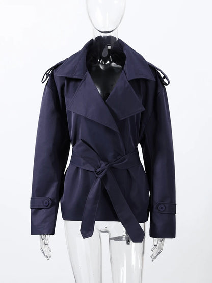 Women's Short Trench Coat Single Breasted Lapel Collar Belted Waist Long Sleeve Jacket Casual Daily Commute Office Fashion Coat