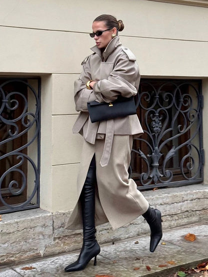 Women Elegant Full Sleeve Lace Up Jacket Loose Fashion Solid Lapel Belt Short Trench Coat Autumn 2025 Daily High Street Outwear