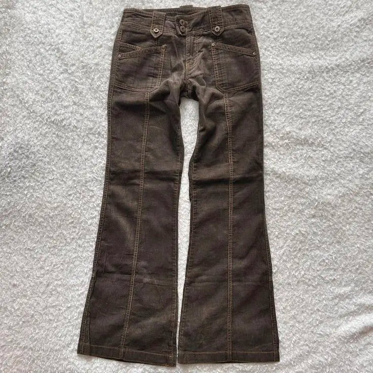 Y2K Brown Flared Jeans Womens Clothing Goth Retro Multi Pockets Low Rise Denim Trousers Harajuku Hot Girl Sexy Slim Jean Pants