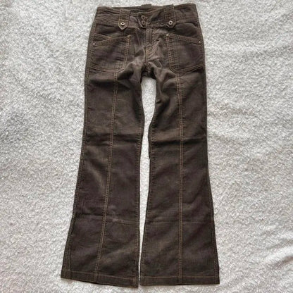 Y2K Brown Flared Jeans Womens Clothing Goth Retro Multi Pockets Low Rise Denim Trousers Harajuku Hot Girl Sexy Slim Jean Pants