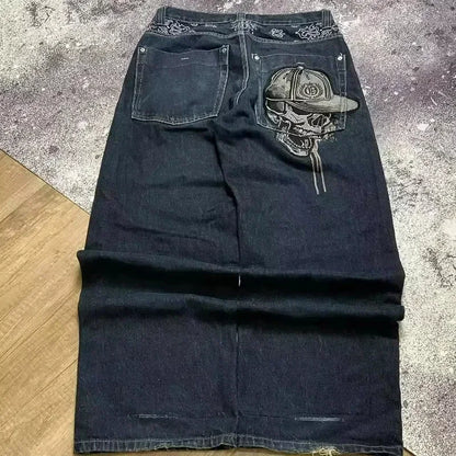 2024 New American Trend Retro Hip-hop Embroidery Pattern Baggy Jeans For Men And Women Y2K Harajuku Gothic Wide Pants Streetwear