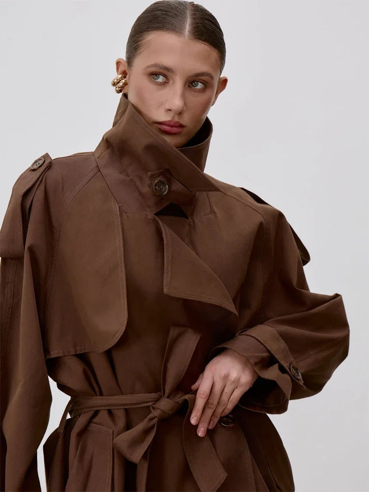Stand Collar Lace Up Trench Chic Coat Women Long Sleeves Single Breasted Short Windbreaker New Spring Daily Street Lady Jacket