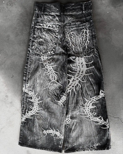 2024 New American Trend Retro Hip-hop Embroidery Pattern Baggy Jeans For Men And Women Y2K Harajuku Gothic Wide Pants Streetwear